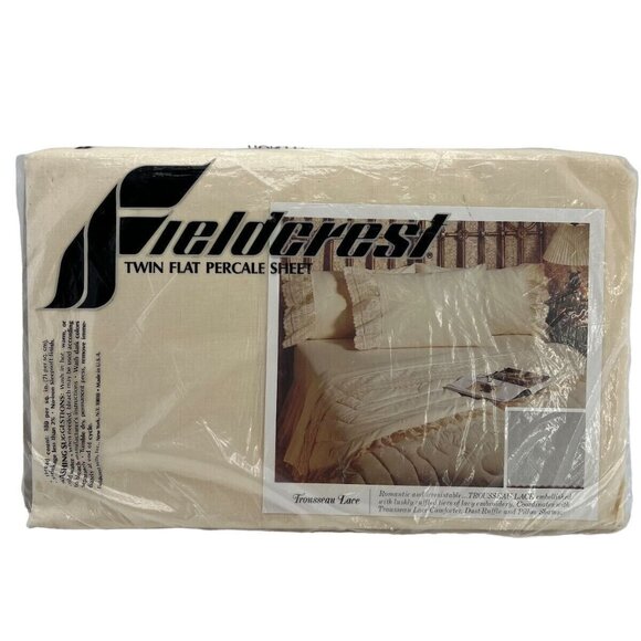 Fieldcrest Twin Flat Percale Lace Sheet 50% Cotton 50% Polyester - Picture 2 of 5